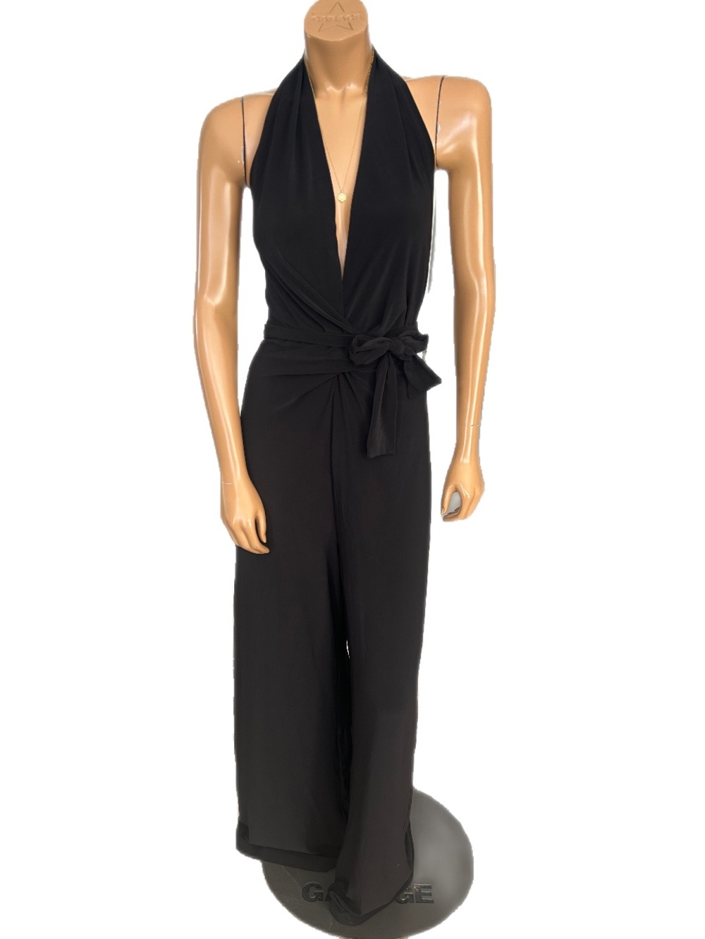 Norma Kamali Black Halter Tie-Waist Jumpsuit